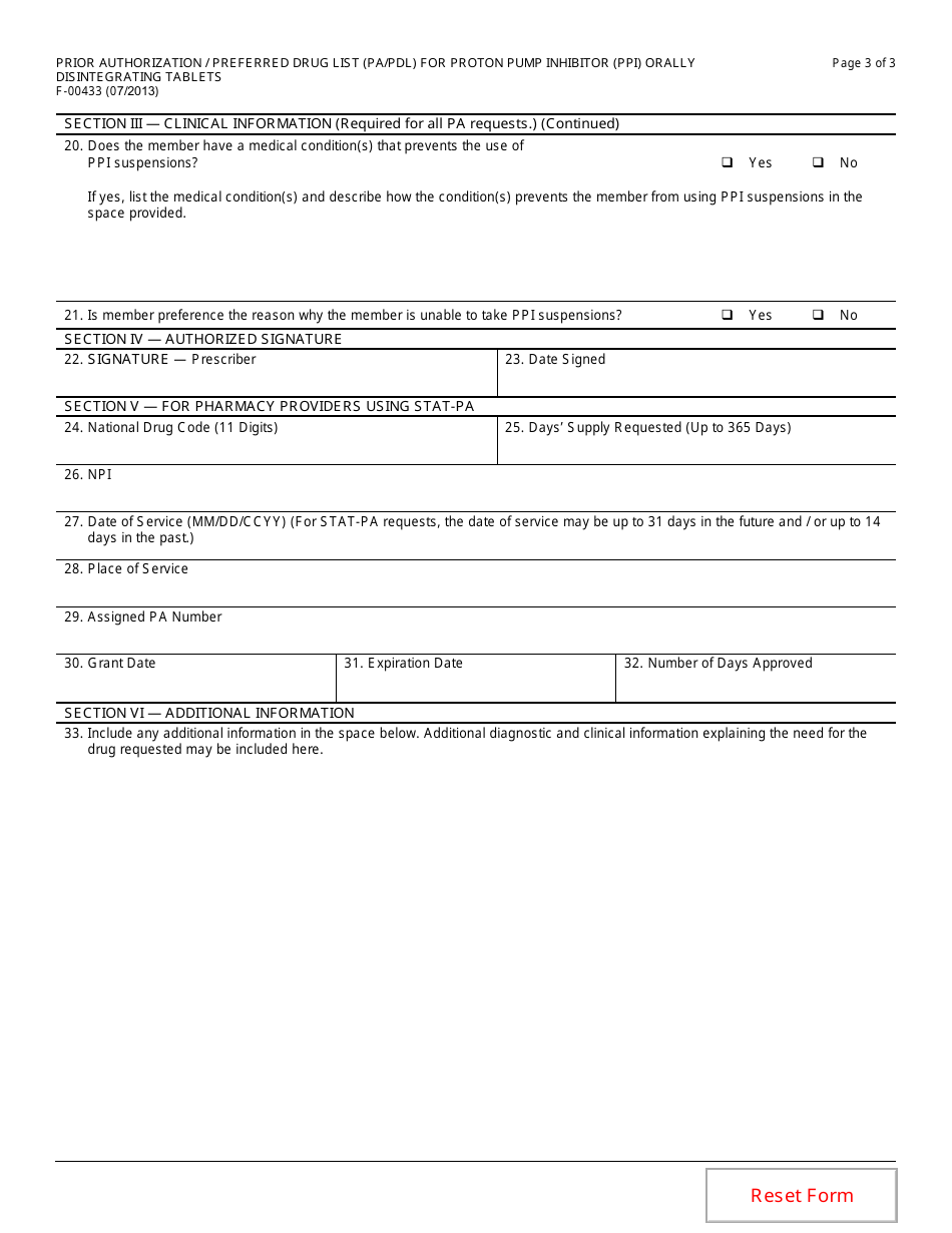 Form F-00433 Prior Authorization / Preferred Drug List (Pa / Pdl) for Proton Pump Inhibitor (Ppi) Orally Disintegrating Tablets - Wisconsin, Page 3