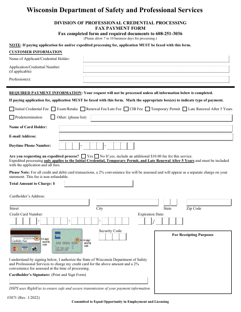 Form 3071  Printable Pdf