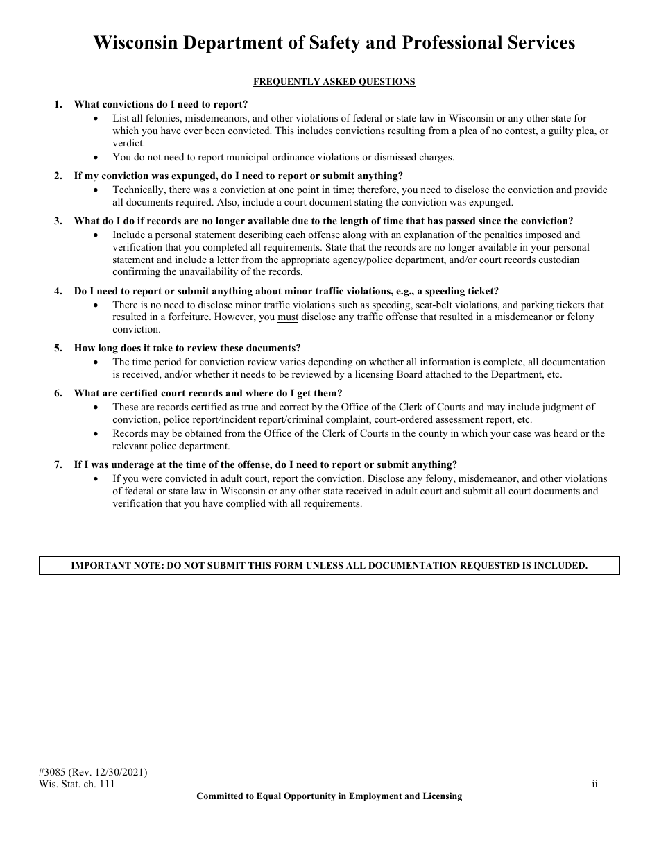 Form 3085 - Fill Out, Sign Online and Download Fillable PDF, Wisconsin ...