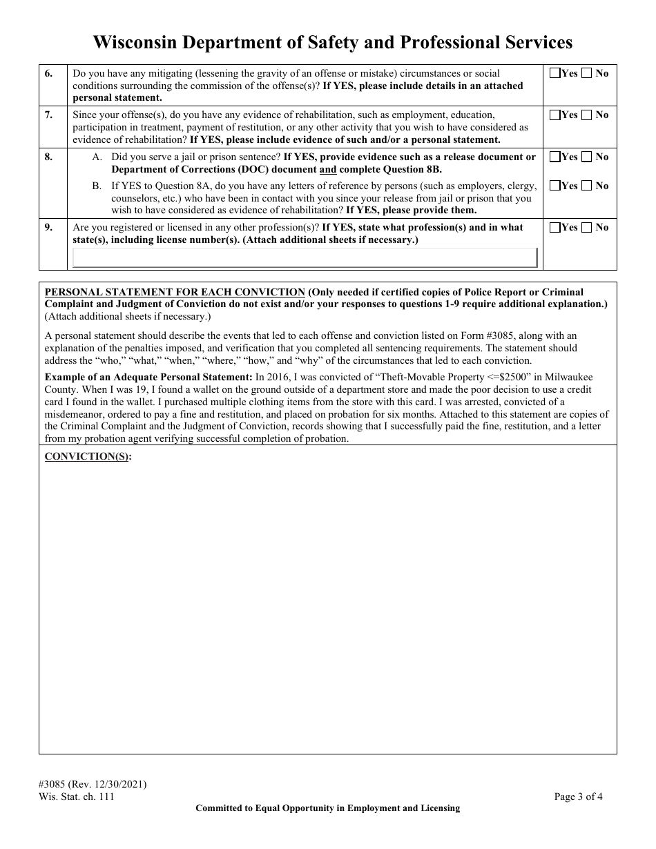Form 3085 Wisconsin Department of Safety and Professional Services - Wisconsin, Page 5