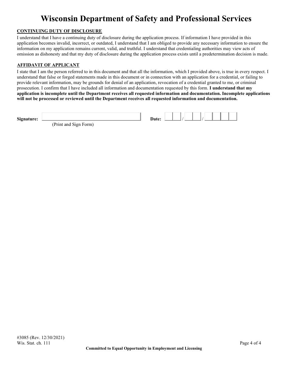 Form 3085 Wisconsin Department of Safety and Professional Services - Wisconsin, Page 6