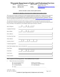 Form 1907 Disability Modification Request Form for Examinations - Wisconsin