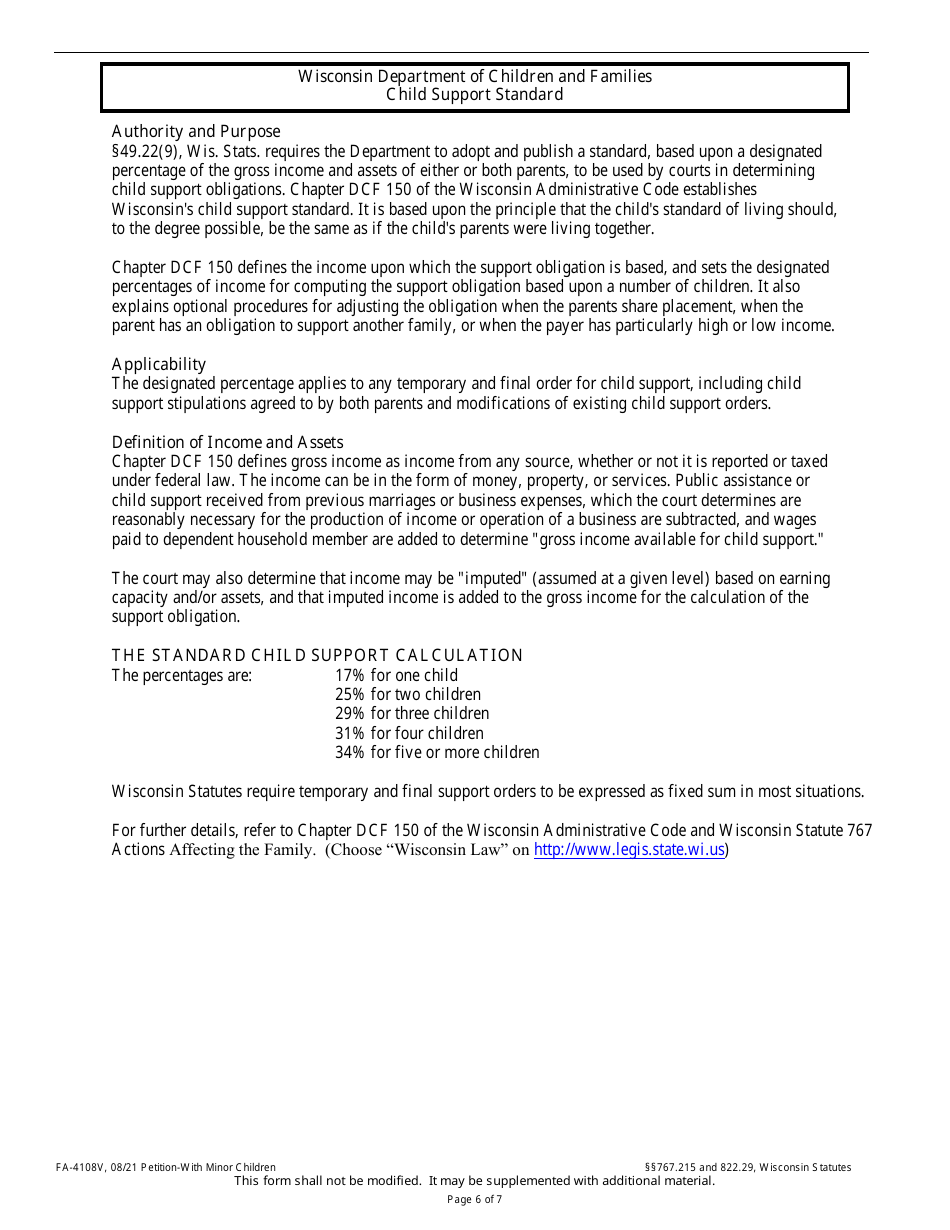 Form FA-4108V Petition With Minor Children - Wisconsin, Page 6