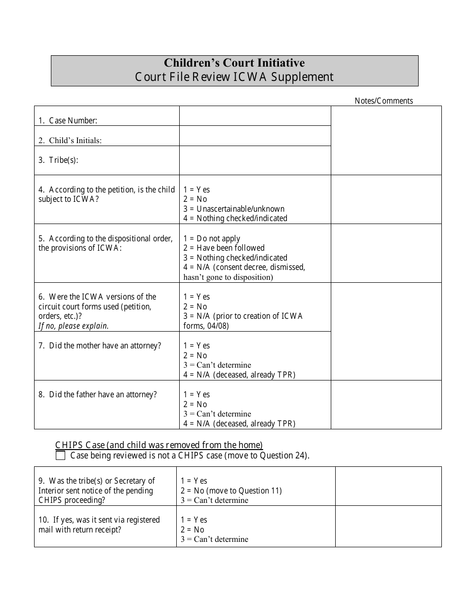 Appendix B Childrens Court Initiative - Chips Court File Review Instrument - Wisconsin, Page 12