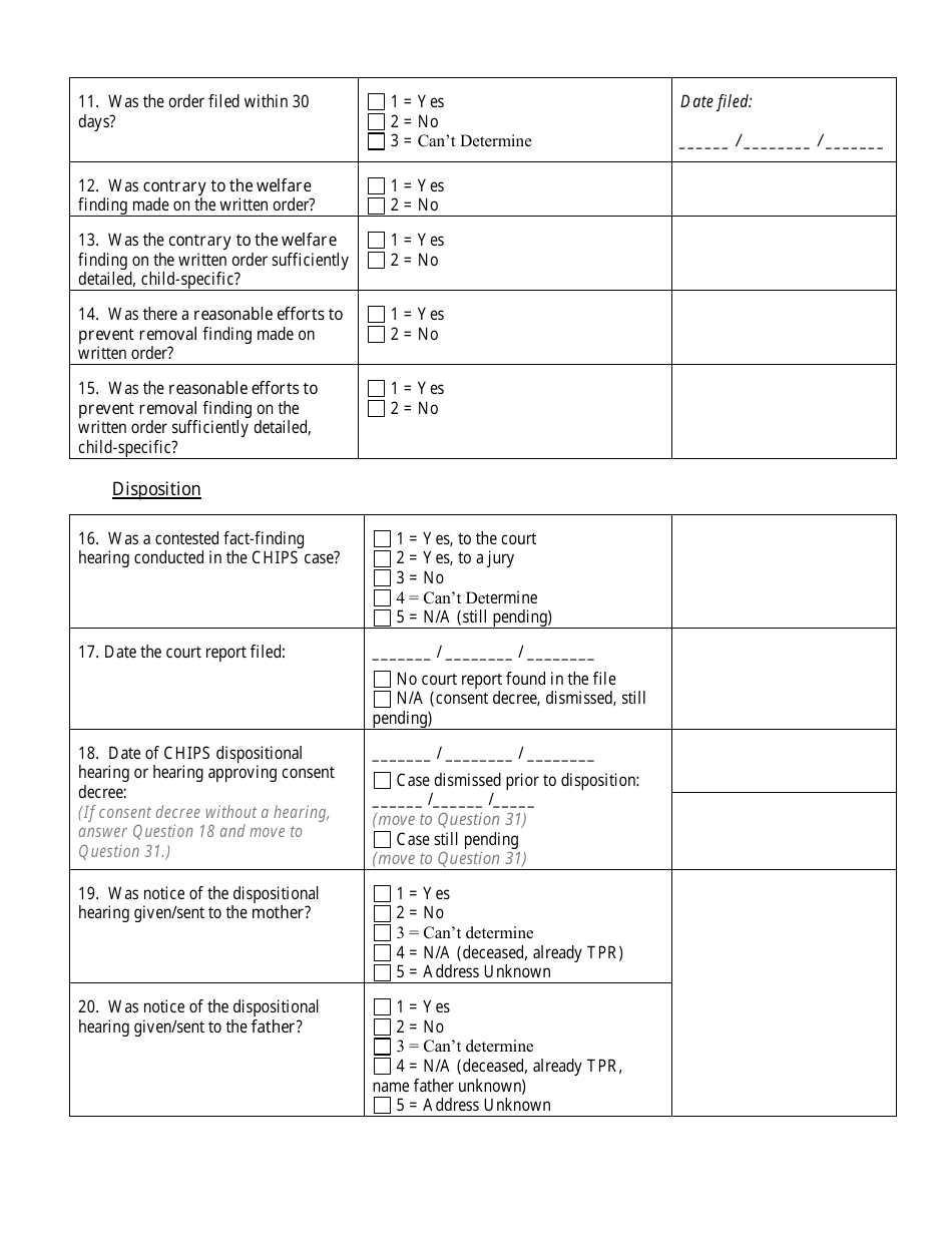 Appendix B Childrens Court Initiative - Chips Court File Review Instrument - Wisconsin, Page 2