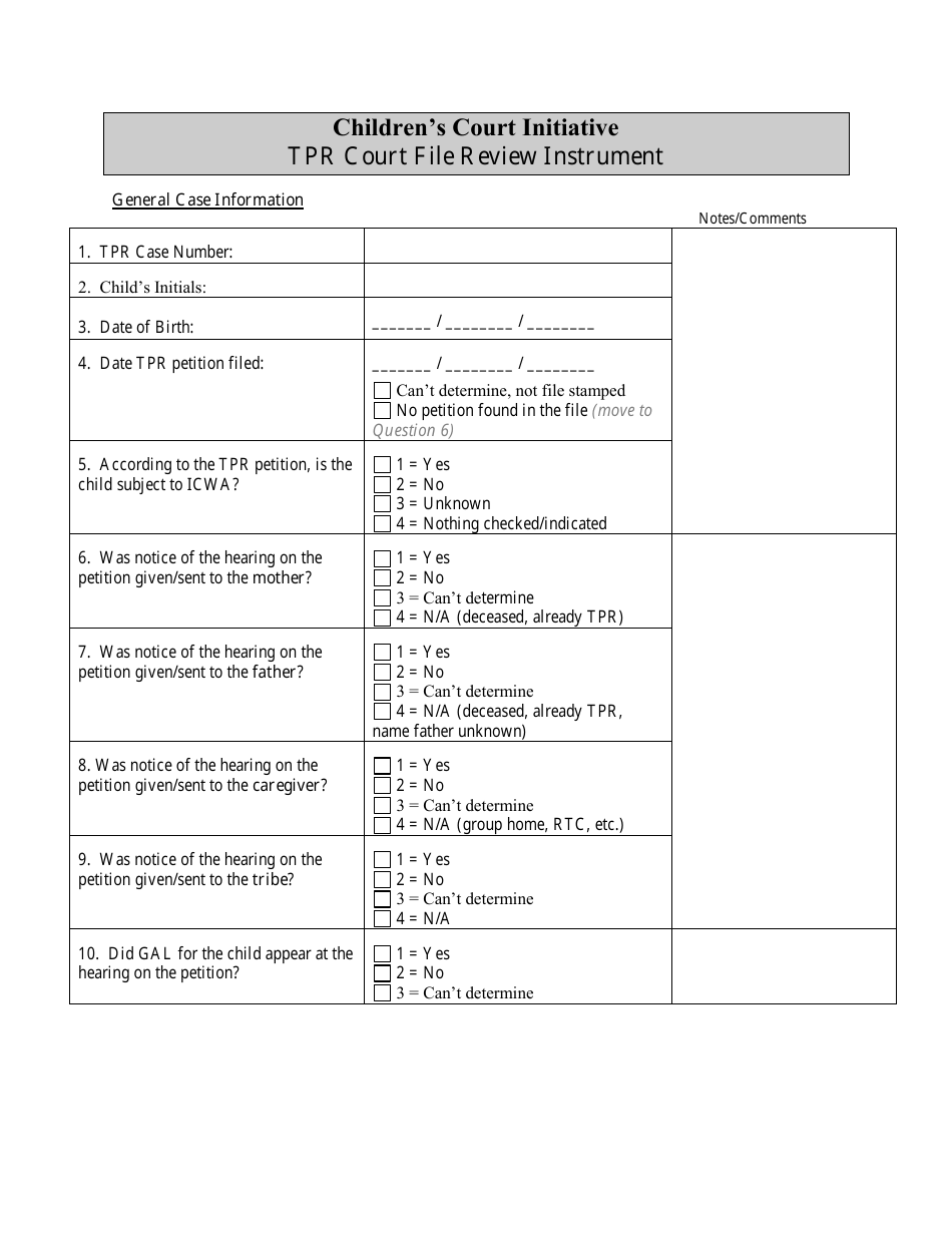 Appendix B Childrens Court Initiative - Chips Court File Review Instrument - Wisconsin, Page 8