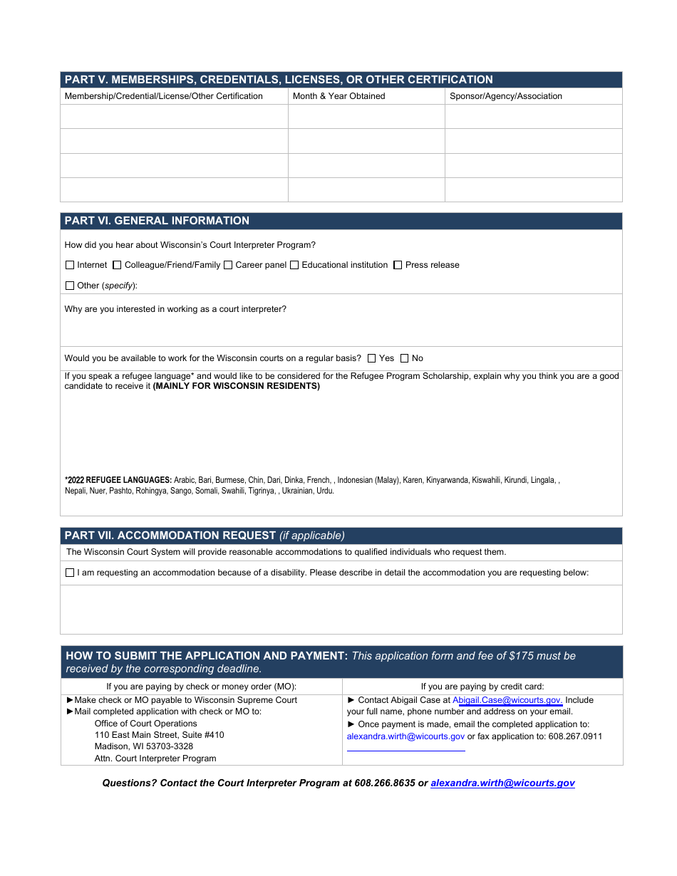 Application for Orientation - Wisconsin Court Interpreter Program - Wisconsin, Page 2