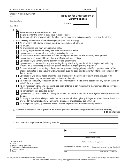 Form CR-296  Printable Pdf