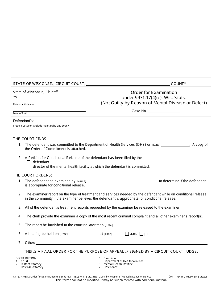 Form CR-277 - Fill Out, Sign Online and Download Printable PDF ...