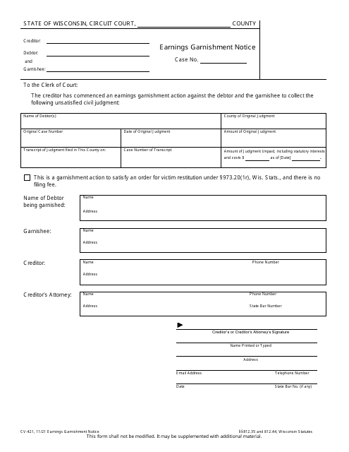 Form CV-421  Printable Pdf