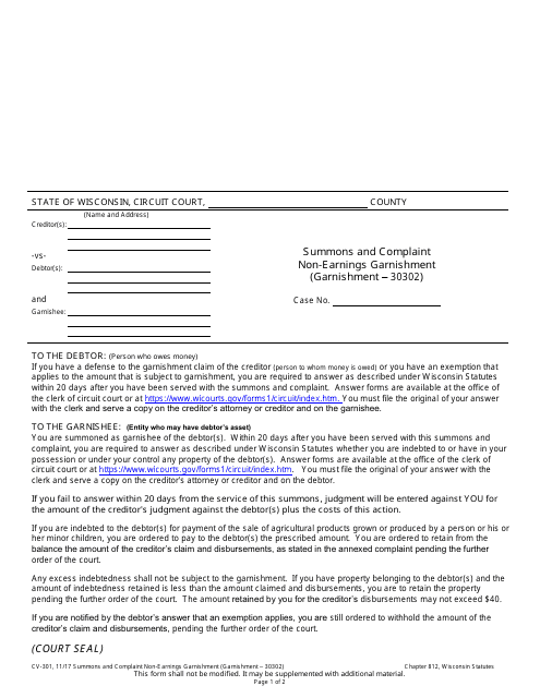 Form CV-301  Printable Pdf