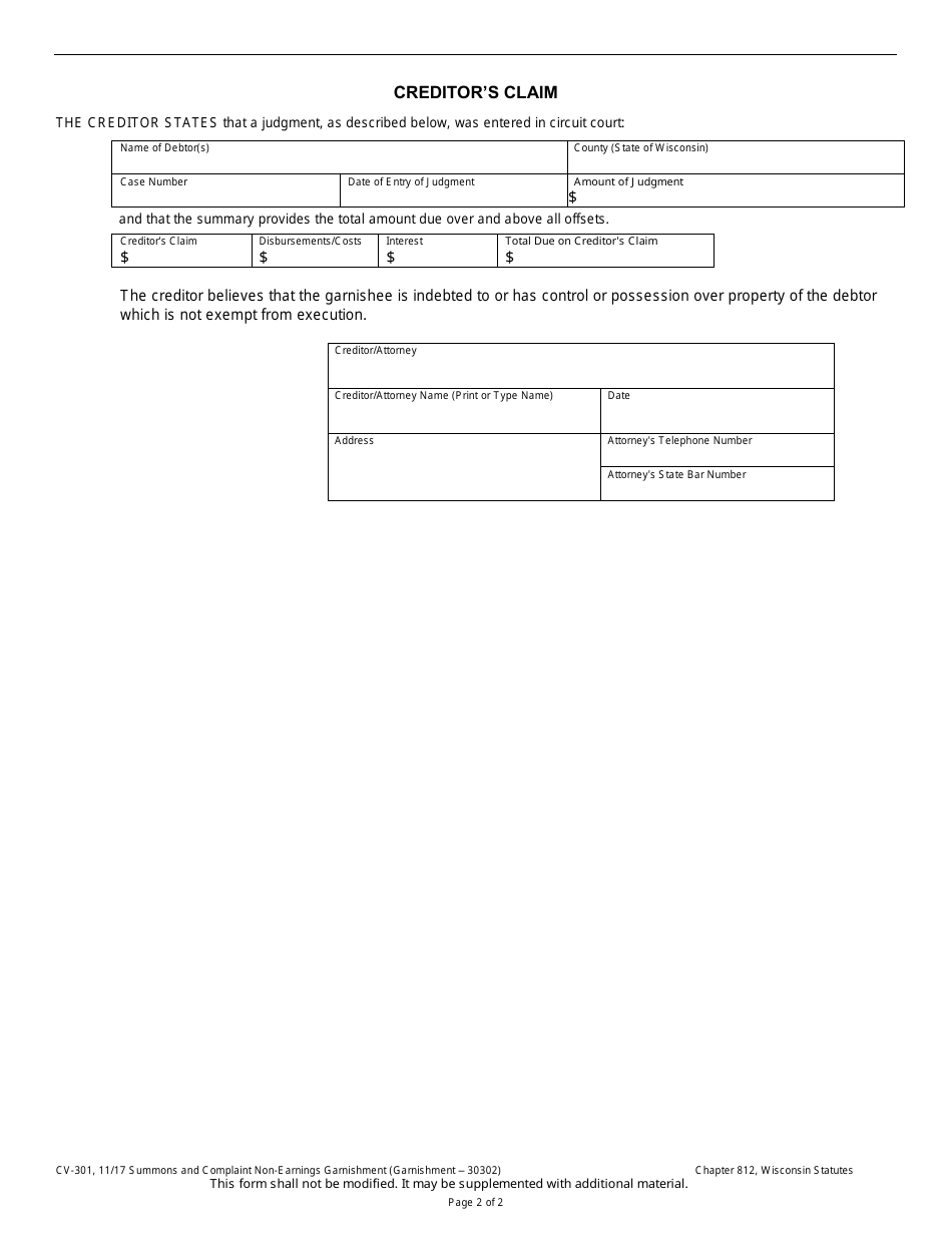 Form Cv 301 Fill Out Sign Online And Download Printable Pdf Wisconsin Templateroller 0152