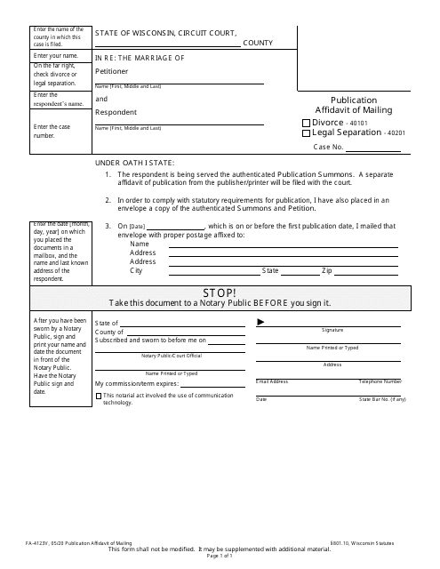 Form FA-4123V Publication Affidavit of Mailing - Wisconsin