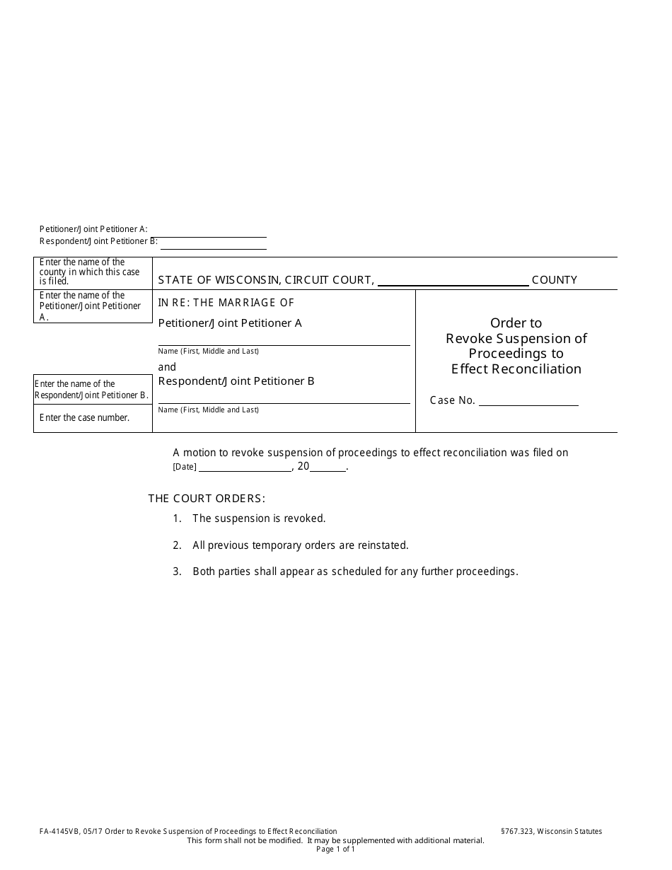 Form Fa 4145vb Fill Out Sign Online And Download Printable Pdf Wisconsin Templateroller 8501