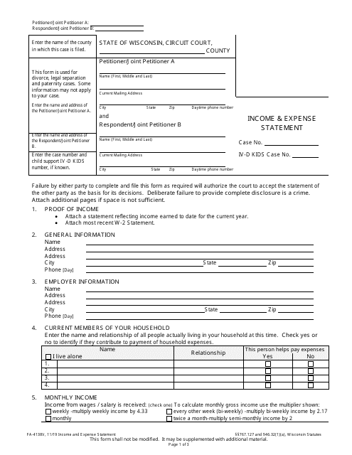 Form FA-4138V  Printable Pdf