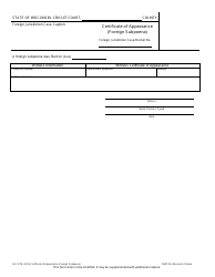 Document preview: Form GF-127B Certificate of Appearance (Foreign Subpoena) - Wisconsin