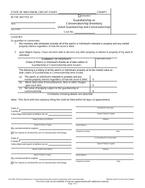 Form GN-3440 Guardianship or Conservatorship Inventory (Adult Guardianship and Conservatorship) - Wisconsin