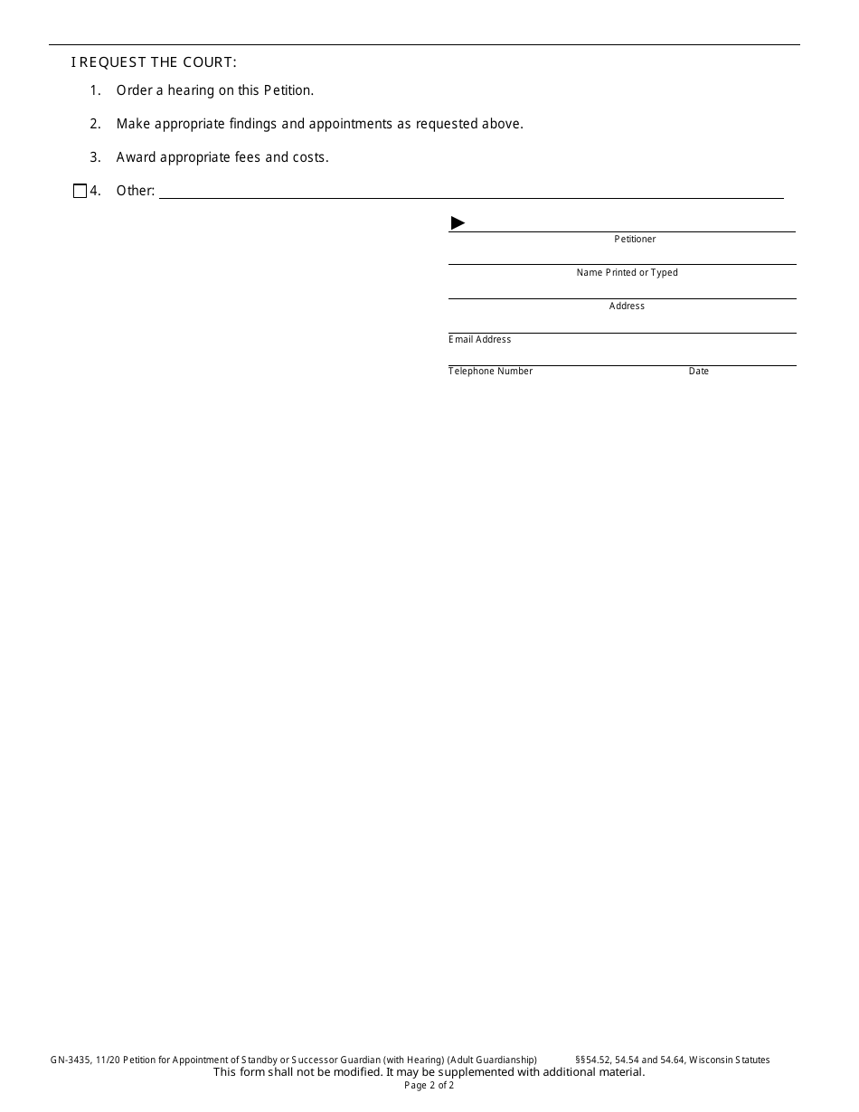 Form GN-3435 Petition for Appointment of Standby / Successor Guardian (With Hearing) (Adult Guardianship) - Wisconsin, Page 2