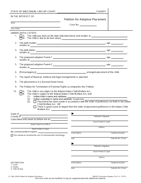 Form JC-1640  Printable Pdf
