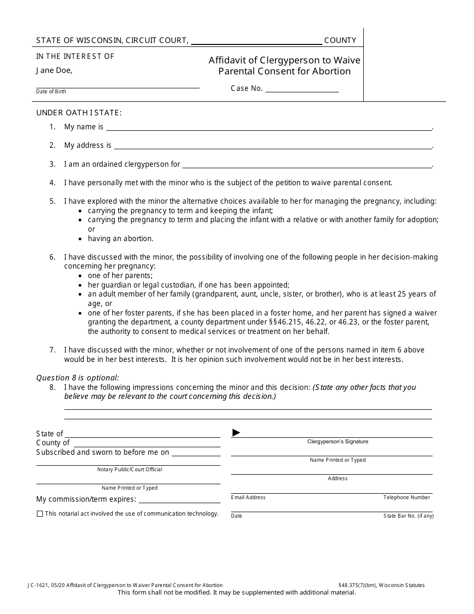 Form JC-1621 Download Printable PDF or Fill Online Affidavit of ...