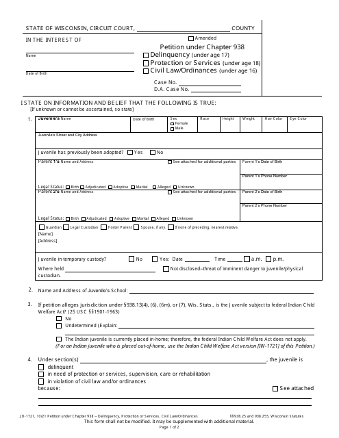 Form JD-1721  Printable Pdf