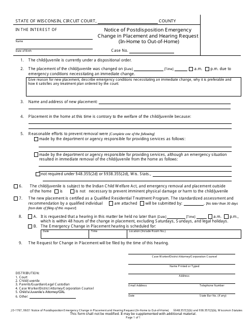 Form JD-1767  Printable Pdf