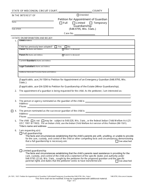Form JN-1501  Printable Pdf