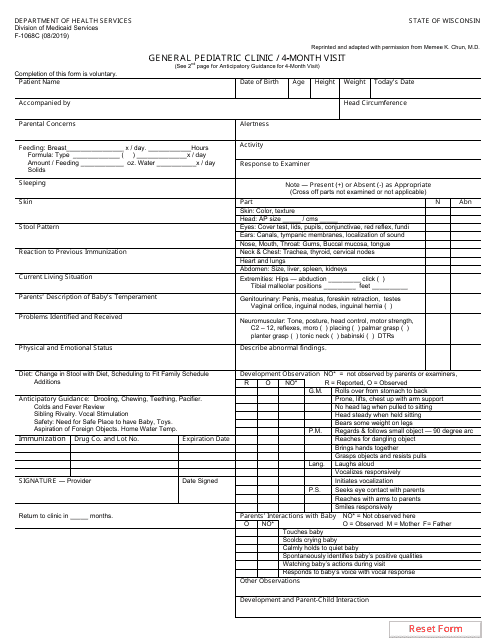 Form F-01068C General Pediatric Clinic/4-month Visit - Wisconsin