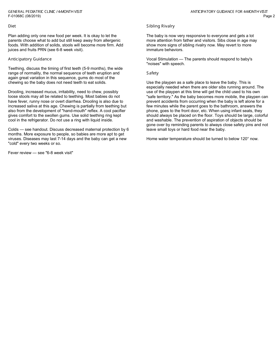 Form F-01068C General Pediatric Clinic / 4-month Visit - Wisconsin, Page 2