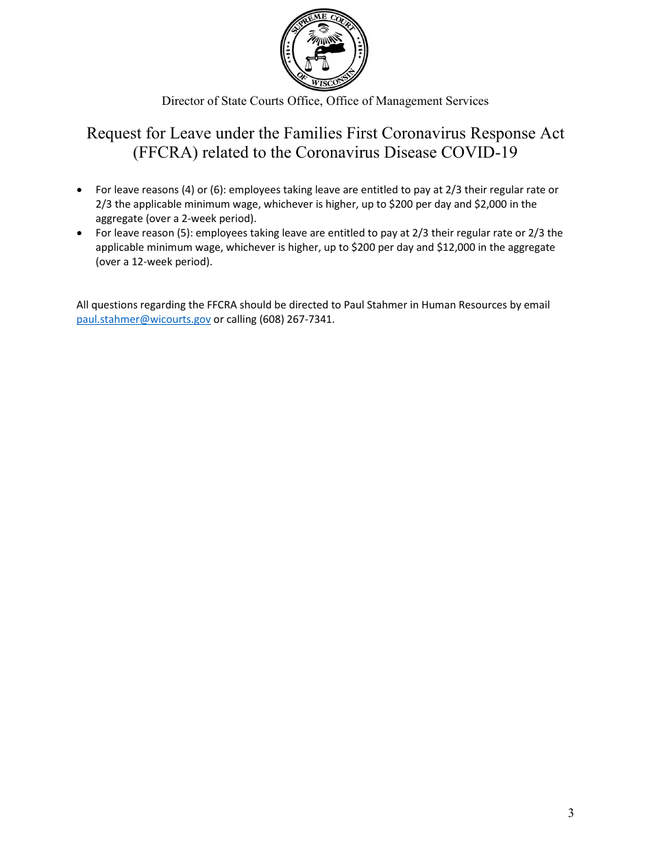 Request for Leave Under the Families First Coronavirus Response Act (Ffcra) Related to the Coronavirus Disease Covid-19 - Wisconsin, Page 3