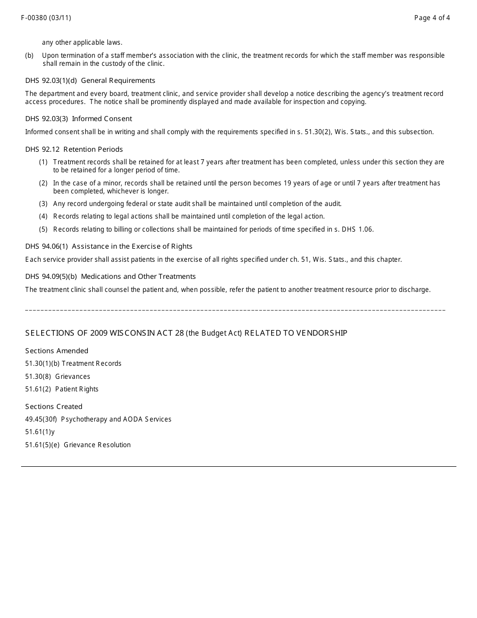 Form F-00380 Outpatient Mental Health Clinic Certification Withdrawal - Wisconsin, Page 4
