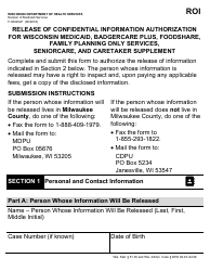 Document preview: Form F-02340 Release of Confidential Information Authorization for Wisconsin Medicaid, Badgercare Plus, Foodshare, Family Planning Only Services, Seniorcare, and Caretaker Supplement (Large Print) - Wisconsin