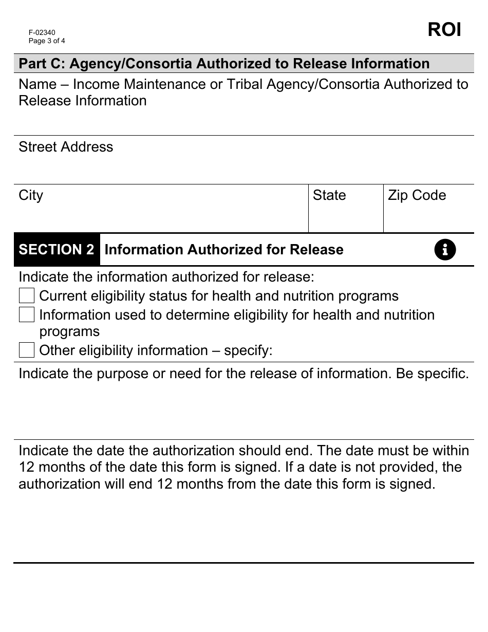 Form F-02340 Release of Confidential Information Authorization for Wisconsin Medicaid, Badgercare Plus, Foodshare, Family Planning Only Services, Seniorcare, and Caretaker Supplement (Large Print) - Wisconsin, Page 3