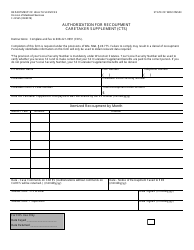 Document preview: Form F-22565 Authorization for Recoupment Caretaker Supplement (Cts) - Wisconsin