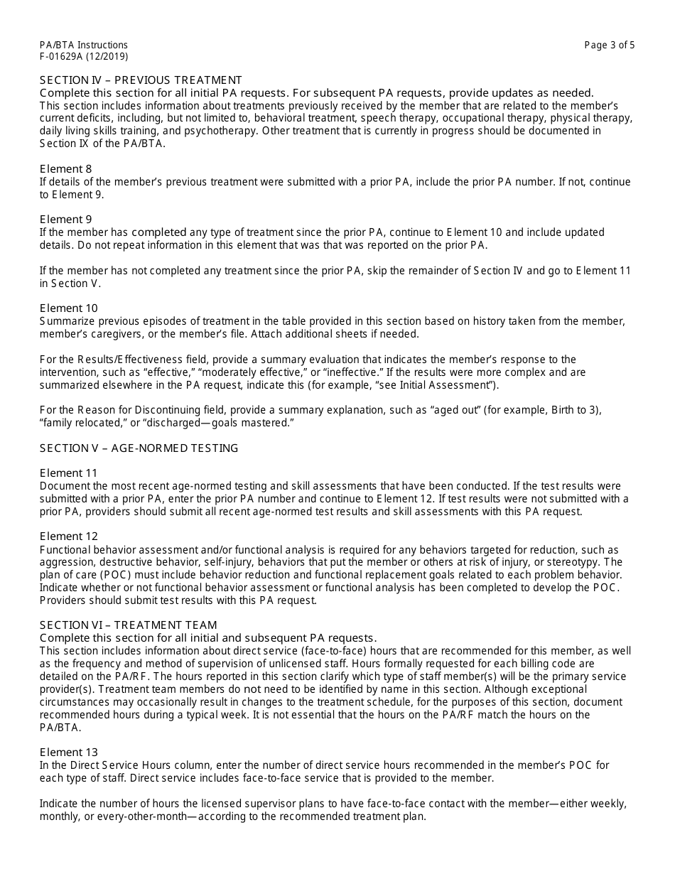 Instructions for Form F-01629 Prior Authorization / Behavioral Treatment Attachment (Pa / Bta) - Wisconsin, Page 3