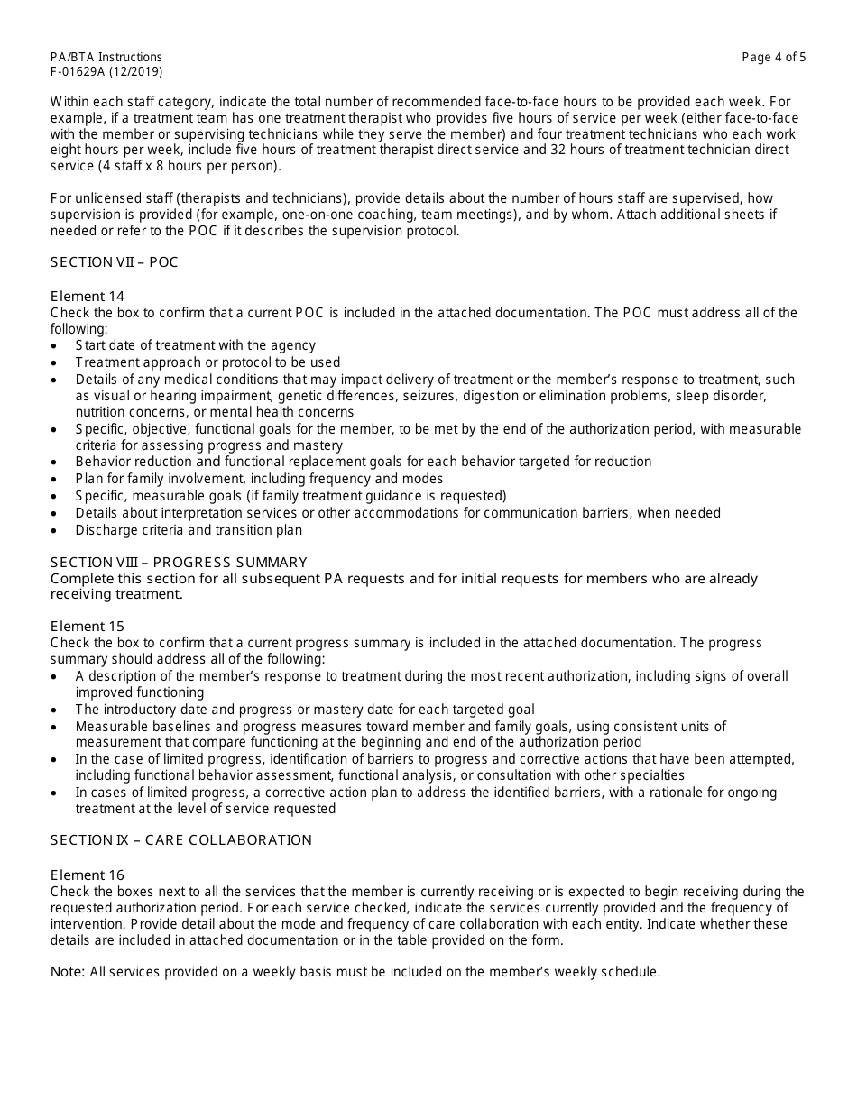 Instructions for Form F-01629 Prior Authorization / Behavioral Treatment Attachment (Pa / Bta) - Wisconsin, Page 4