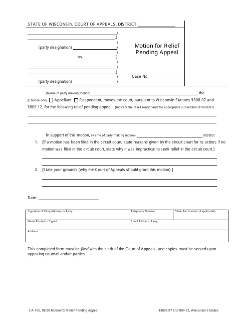 Form CA-160  Printable Pdf