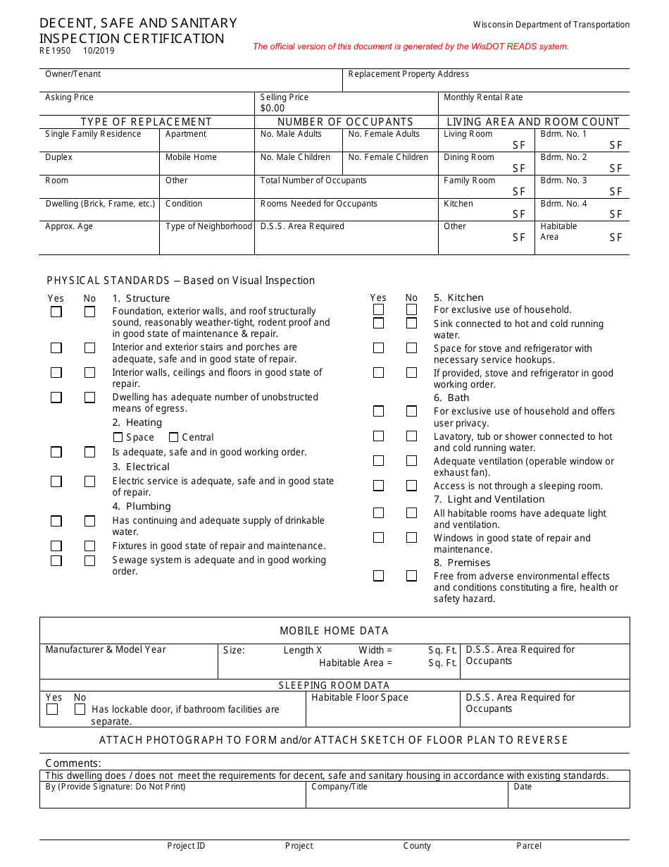 Form RE1950 Fill Out, Sign Online and Download Printable PDF