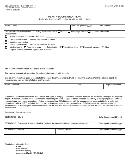 Form F-20934A Plan Recommendation - Wisconsin