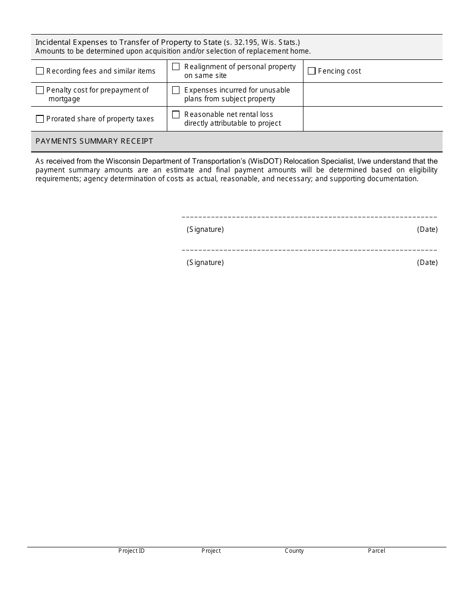 Form RE1679R Relocation Payments Summary - Residential - Wisconsin, Page 2