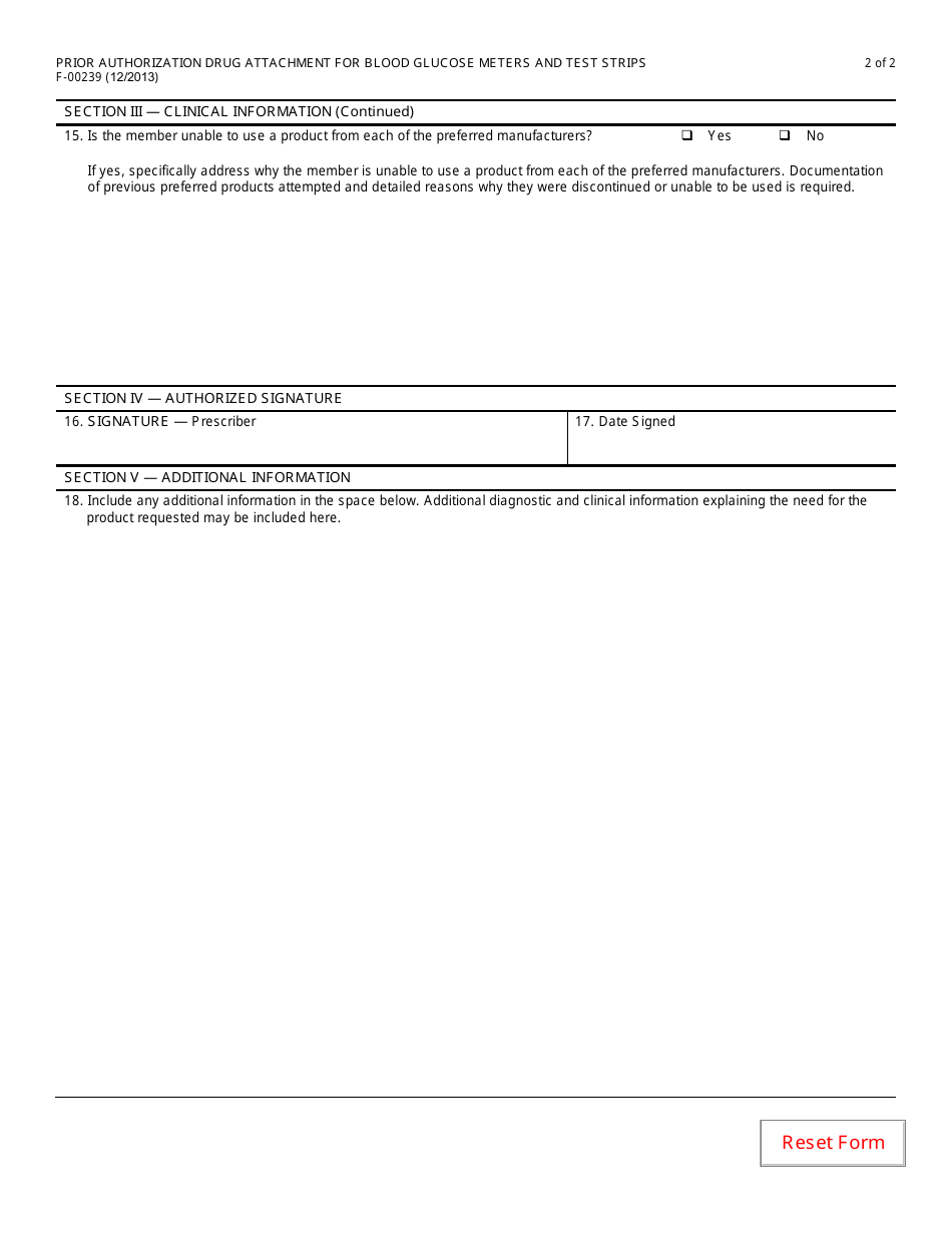 Form F-00239 Prior Authorization Drug Attachment for Blood Glucose Meters and Test Strips - Wisconsin, Page 2