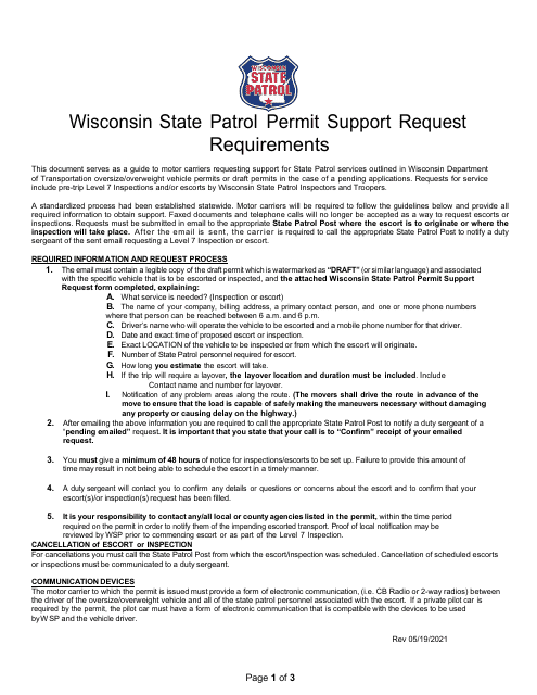 Wisconsin State Patrol Permit Support Request - Wisconsin