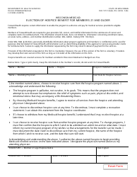 Document preview: Form F-01009B Election of Hospice Benefit for Members 21 and Older - Wisconsin