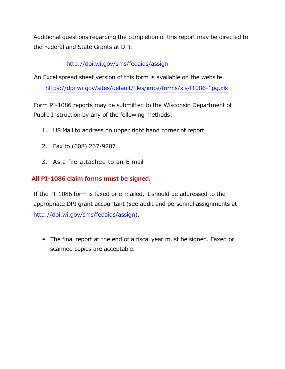 Instructions for Form PI-1086 Program Fiscal Report - Wisconsin, Page 3