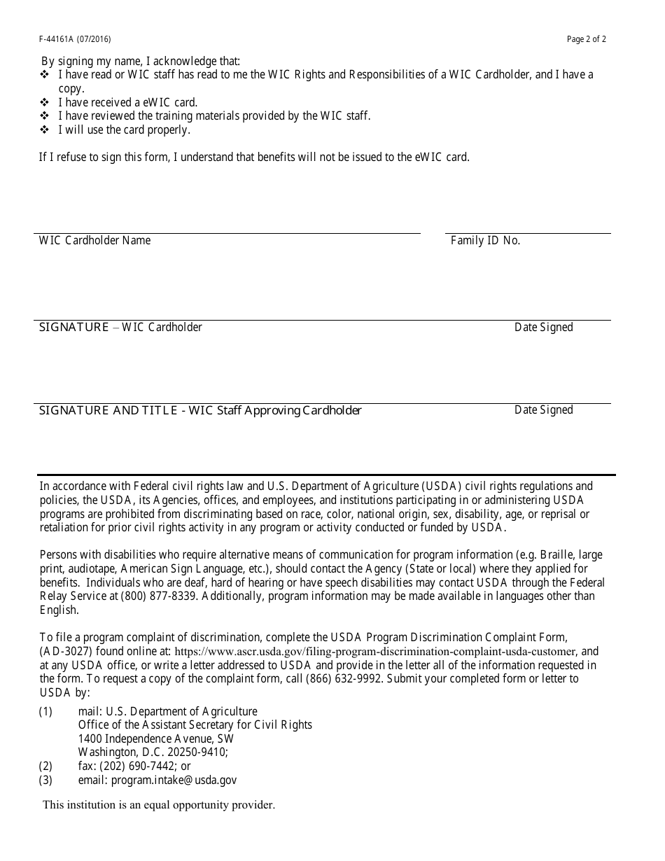 Form F-44161A Wic Cardholder Rights and Responsibilities - Wisconsin, Page 2