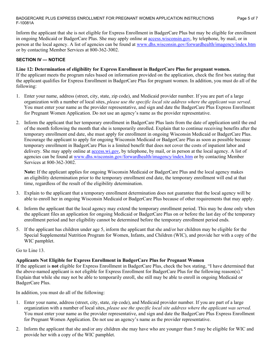 Instructions for Form F-10081 Badgercare Plus - Express Enrollment for Pregnant Women Application - Wisconsin, Page 5