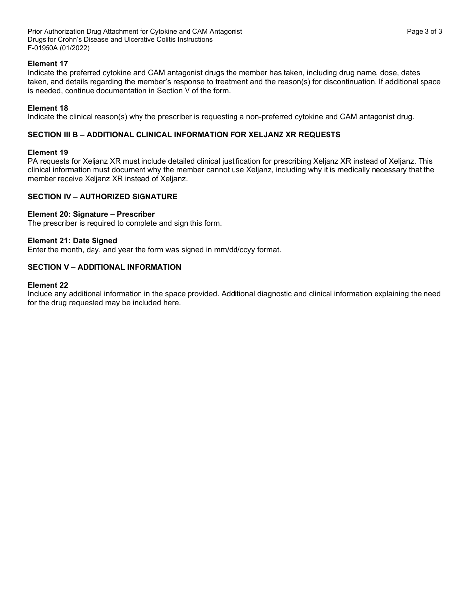 Instructions for Form F-01950 Prior Authorization Drug Attachment for Cytokine and Cell Adhesion Molecule (Cam) Antagonist Drugs for Crohns Disease and Ulcerative Colitis - Wisconsin, Page 3