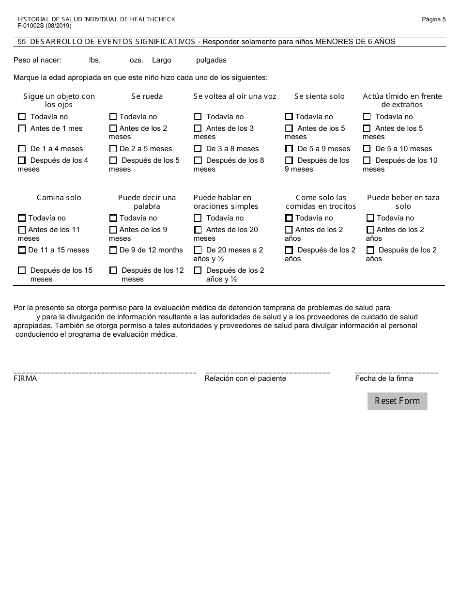 Formulario F-01002 Historial De Salud Individual De Healthcheck - Wisconsin (Spanish), Page 5