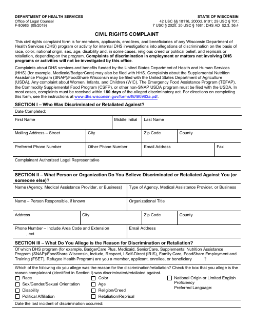 Form F-80983 Civil Rights Complaint - Wisconsin