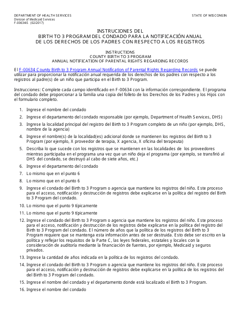 Instrucciones para Formulario F-00634 Notificacion Anual De Los Derechos De Los Padres Con Respecto a Los Registros Del Birth to 3 Program Del Condado De - Wisconsin (Spanish)